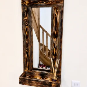 Burnt Wood Mirror with Shelf
